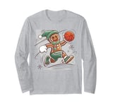 Gingerbread Man Playing Basketball - Christmas Sports Fun Long Sleeve T-Shirt