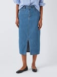 John Lewis ANYDAY Front Slit Denim Midi Skirt, Mid Wash