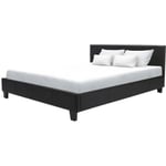 KANSAS Lit adulte 160x200 cm - Simili noir - Sommier inclus