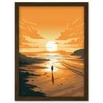 Walk into the Sunset Sand Beach Coastal Landscape Artwork Framed Wall Art Print A4