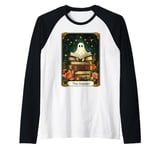 The Reader Tarot Card Halloween Ghost Read Book Cute Bookish Raglan Baseball Tee