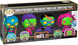 Figurine Funko Pop - Marvel What If...? - Zombie Captain America / Zombie Iron Man / Zombie Falcon / Zombie Scarlet Witch - Black Light - 4 Pack (69116)