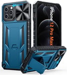 FNTCASE for iPhone 12-Pro Max Case: Rugged Military Grade Full Protection Shockproof Protective Case with Kickstand | TPU Matte Textured Heavy Duty Hard Bumper Phone Cover for iPhone 12 Pro Max Blue