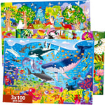 QUOKKA Grand Puzzle 100 Pieces Enfant 4 5 6 Ans - Lot de 3 Jigsaw Puzzle de Sol pour Enfant - Océan Insectes Animaux de Forêt Jeux Educatif Puzzle Enfant - Cadeau Jouet pour Fille et Garçon 7 8 10 Ans