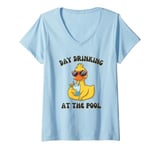 Womens Funny Duck Swimming Pool Vacation Day Drinking At The Pool V-Neck T-Shirt