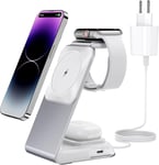 4 En 1 Station De Charge Pour Magsafe,Magnétique Chargeur Induction Sans Fil Pour Apple Watch,Rapide Pour Iphone 15/14/13/12 Pro Max,Pour Airpods Pro/Pro Max/3/2/1(Adaptateur 30w Inclus)