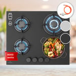 Gas Hob 60 cm 4 Burner Glass Ceramic Double Gas Cooker Hob Black Gas Burner Hob 