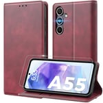 Peakally Coque pour Samsung Galaxy A55 5G[ Verre Trempé Protection *1 ] [ Blocage du Signal RFID ] [Fonction Support] [ Pochette de Portefeuille ] Etui à Rabat pour Samsung A55-Rouge