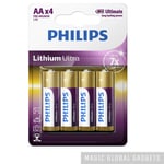 4 X PHILIPS AA LITHIUM ULTRA BATTERIES 1.5V LR6 L91 DIGITAL CAMERA LONG EXPIRY