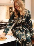 Fable & Eve Pimlico Palm Print Dressing Gown, Emerald Green