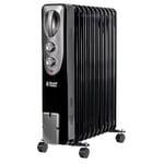 Russell Hobbs 2500W/2.5kW Oil Filled Radiator, 11 Fin Portable Electric Heater - Black, Adjustable Thermostat with 3 Heat Settings, Overheat Protection, 25m sq Room Size 2 Year Guarantee RHOFR1106B