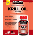 Kirkland Signature Krill Oil 500mg | Food Supplement 80 Day Supply 160 Softgels