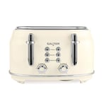 Salter EK5739CRM Retro 4-Slice Toaster – "Wide Slots, 6 Browning Levels, Defrost, Reheat, Cancel Functions, Removable Crumb Tray, Extra Thick Bread/Bagels, High-Lift Eject, Self-Centring, 1630W, Cream