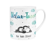 Sheepworld 45755 - Tasse XL - Motif « Relax » - Grande tasse en porcelaine - 60 cl - Avec inscription en allemand - Cadeau pour petit ami, petite amie