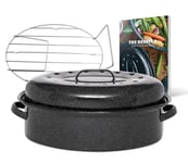 GRANITEWARE - Cocotte Roaster grand format – Acier émaillé – Ovale – 8L – Ultra-légère – Grille de cuisson en inox + Livre de 35 recettes