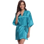 GROPC Women Satin Dressing Gown,Valentines Day Sexy Lingerie Silk Silky Solid Color Babydoll Kimono Bridal Bridesmaid Wedding Short Robe Dress Bathrobe Nightie Sleepwear,Peacock Blue,M