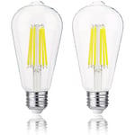 FLSNT Classe A économe en énergie Ampoule E27 100W Équivalent, 7W ST64 Ampoule E27 Vintage, 1521LM Super Brillant Ampoule LED Edison, 2700K Blanc Chaud, Non-Dimmable, Lot de 2