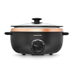 Morphy Richards 6.5L Sear and Stew Slow Cooker, Dishwasher-Proof Non Stick Aluminium Pot, Cool Touch Handles, Matte Black & Rose Gold, 461016