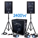 PACK Sonorisation DJ PA BMS-1812 2400W SUB 46cm - 2 HP 30cm + Câbles + 3 Mini LEDSTROBES LytOr