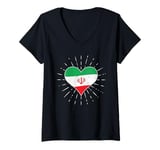 Womens Iranian Flag Vintage Heart - Iran Fan Retro V-Neck T-Shirt