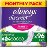 Always Discreet Incontinence Pads Women, Small Plus, 96 16 Count (Pack of 6)