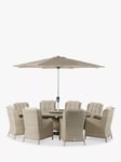 Bramblecrest Chedworth 8-Seater Garden Elliptical Dining Table & Chairs Set with Lazy Susan & Parasol, Sandstone