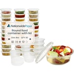 Nationwide Paper Plastic Food Containers with Lids, 8oz-50 Pcs, Round Takeaway Containers for Meal Prep, Microwave and Freezer Safe, BPA Free (240ml)