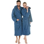 CelinaTex Montana Peignoir De Bain Capuche De Couleur Unie Longue Poches Appliquées Surpiqúre Femme Homme Unisexe Pur Coton M bleu