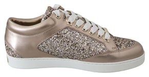 Jimmy Choo Ballet Paillettes Rose Cuir Femmes Baskets Authentique