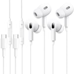 2 Pack USB Type C Earphones for iPhone 15 Pro Max 15 Plus, Wired In-Ear Headphones Noise Isolating Earbuds With Microphone and Volume Control for Samsung Galaxy S23 Ultra S22 S21 FES20,iPad Pro,Huawei