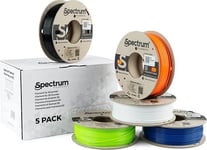 Spectrum Spectrum 3D Filament, Premium Pet-G, 1.75Mm, 5X250g, 80748, Mix Artic White, Deep Black, Lion Orange, Navy Blue, Lime Green