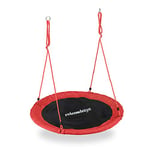 Relaxdays Balançoire nid d'oiseau rond 110 cm à suspendre enfant adulte jardin extérieur Ø 110 cm, 100 kg, rouge