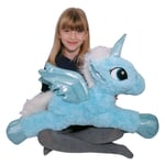 Grande Peluche Licorne 60cm Bleu Céleste Glitter Poney Cheval Enfants Garçons