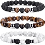 Herrarmband med pärlor, Tigeröga, 8 mm, Naturliga stenpärlor, Justerbart stretch armband set