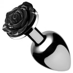 Booty Sparks Silver With Black Rose Large Anal Butt Plug