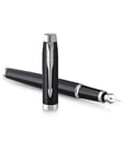 Parker IM Fountain Pen | Matte Black with Chrome Trim | Fine Point with Blue Ink Cartridge | Gift Box