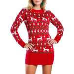 Mub- Höst/vinter Kvinnors stickade kläder Tecknad Jacquard Lös Rund hals Pullover Jultröja Red Christmas sweater dress M