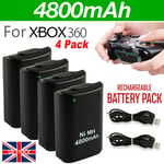 For XBox 360 Wireless Controller 4pcs Battery Pack Rechargeable Black Batteries