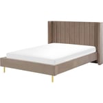 Sommier pour Lit Double 140 x 200 cm en Velours Taupe Tête de Lit Haute Villette