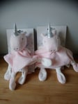 Lot 2 doudou plat licorne rose blanc corne argentée Mes Petits Cailloux neufs 