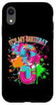 Coque pour iPhone XR T-shirt 3ème anniversaire pour filles et garçons. Éclaboussures de peinture de 3 ans