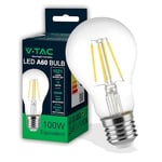 V-TAC Ampoule LED Filament E27 - A60-12W (équivalent 100W) - 1521 Lumen - Ampoules LED Vintage Verre - Efficacité Maximale et Économie d'Énergie - 3000K Blanc Chaud