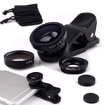 3 in 1 Universal Mobile Phone Camera Lens Fish eye Wide Angle Macro Clip Kit Set