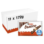 Kinder Bueno Wafer Twin Chocolate Bars, Bulk Chocolate Box, Gift Pack, Milk Chocolate Covered Wafer with Milky and Hazelnut Filling, Pack of 11 x 8 (88pcs)