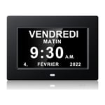 Cyslmuk - Noir horloge calendrier numérique One Piece 7 pouces avec date et heure, horloge Alzheimer pour parents, rappel de médicaments pour