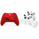 Xbox Bluetooth Manette rouge sans Fil - Pulse Red Series X, Series S, One+Venom Station de chargement USB double avec 2 blocs-batteries rechargeables - blanc