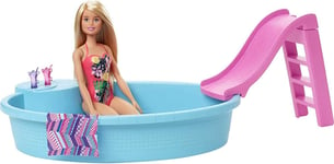 Boîte Cassé Barbie Poupée Blonde Avec Piscine Toboggan & Accessoires Mattel