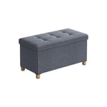 Pouf, Coffre de Rangement, Tabouret avec Repose-Pieds, Pliable, Banc avec Rangement, 38 x 76 x 40 cm, pour Salon, Chambre, Bleu Denim Clair - Songmics