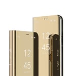 IMEIKONST iPhone 11 Pro Max Etui Bookstyle Miroir Clair Vue Makeup Smart View Standing Full Body Protecteur Housse Coque Etui à Rabat Coque pour iPhone 11 Pro Max Flip Mirror: Golden QH