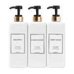 HARRA HOME Modern Gold Design Pump Bottle Set 27 oz Refillable Shampoo and Conditioner Dispenser Empty Shower Plastic Bottles with Pump for Bathroom Lotion Body wash Massage Oils, Pack of 3 (Black)